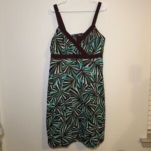 Stylish Brown And Teal Cotton Printed Midi Dress